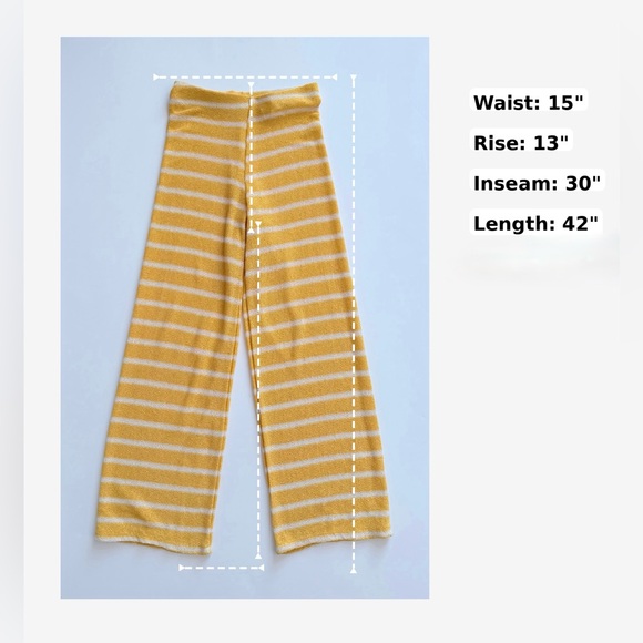 ZARA Yellow White Striped Wide Leg Knit Pants Sz M High Rise Coastal Resort New - Picture 2 of 11